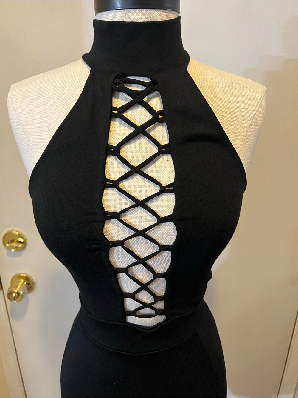 Windsor Black Lace-Up Halter Mini Dress - Picture 2 of 6